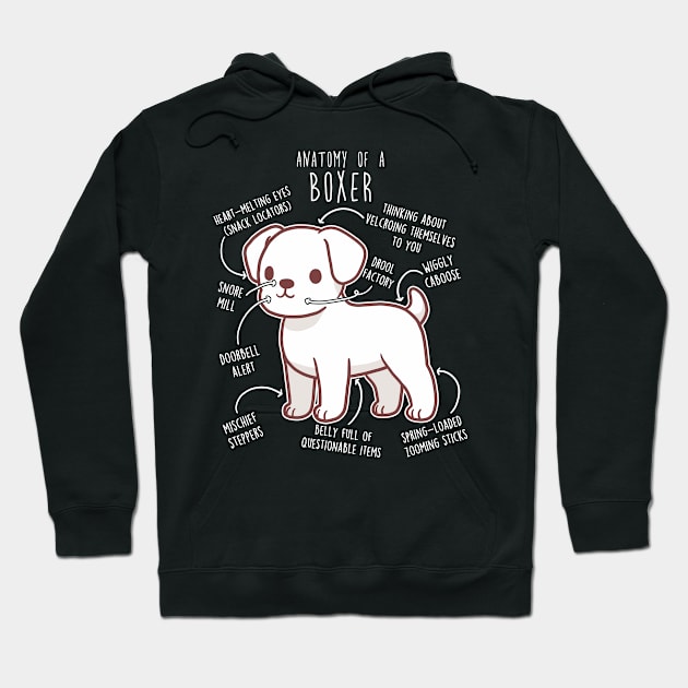 Boxer Dog White Anatomy Hoodie by Psitta